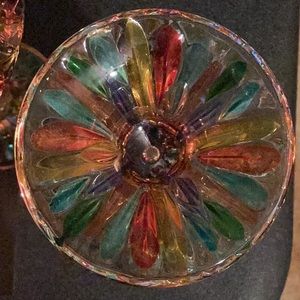 Gorgeous hand painted made in Italy find crystal candleholders/flower vases 🌈